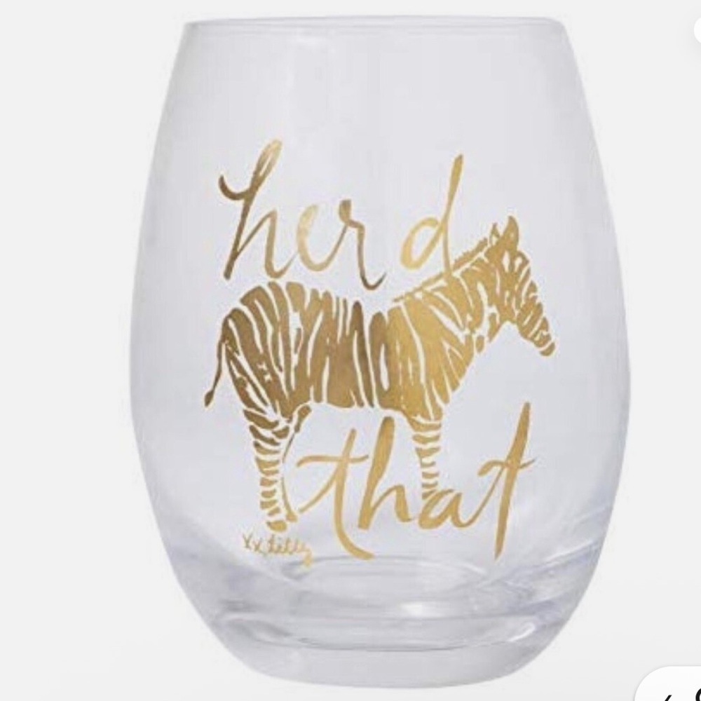 Lilly Pulitzer off the grid herd that 2 -16 oz wine glasses gold foil design NWT